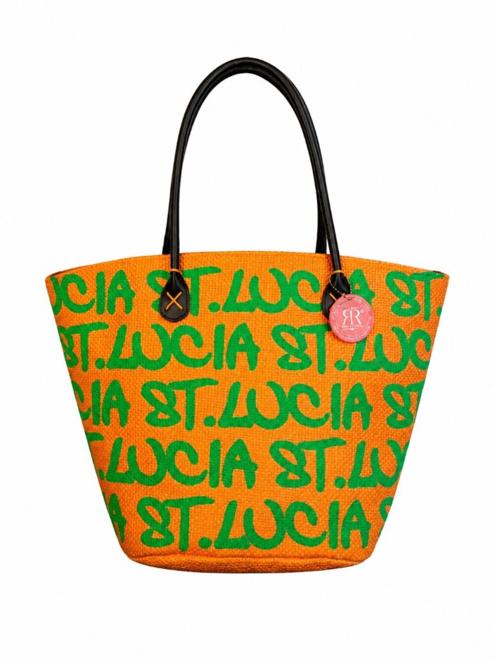 Robin Ruth St. Lucia Orange & Green Woven Straw Tote Beach Bag